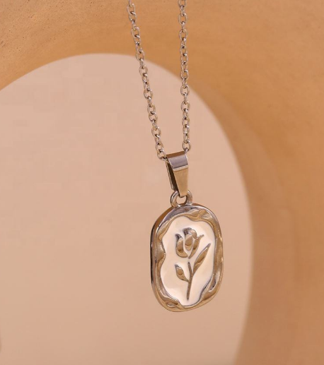 Rose Flower Necklace For Women Golden Color Tulip Flower Pendant Stainless Steel Chain Necklace Wedding Jewelry