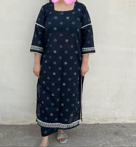 KHADDAR A STYLISH NAVY BLUE TWO PIECE CO-ORD SET