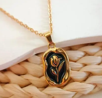 Rose Flower Necklace For Women Golden Color Tulip Flower Pendant Stainless Steel Chain Necklace Wedding Jewelry